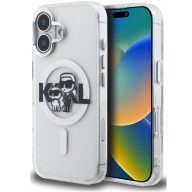   Karl Lagerfeld IML Glitter Karl and Choupette Sketch iPhone 16 MagSafe kompatibilis hátlap tok, átlátszó