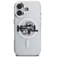   Karl Lagerfeld IML Glitter Karl and Choupette Sketch iPhone 16 MagSafe kompatibilis hátlap tok, átlátszó