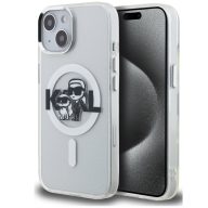   Karl Lagerfeld IML Glitter Karl and Choupette Sketch iPhone 15 MagSafe kompatibilis hátlap tok, átlátszó
