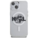 Karl Lagerfeld IML Glitter Karl and Choupette Sketch iPhone 15 MagSafe kompatibilis hátlap tok, átlátszó
