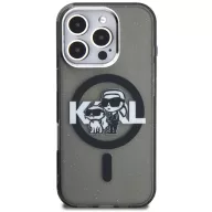   Karl Lagerfeld IML Glitter Karl and Choupette Sketch iPhone 15 Pro MagSafe kompatibilis hátlap tok, fekete