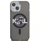 Karl Lagerfeld IML Glitter Karl and Choupette Sketch iPhone 15 MagSafe kompatibilis hátlap tok, fekete