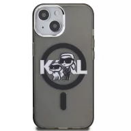   Karl Lagerfeld IML Glitter Karl and Choupette Sketch iPhone 15 MagSafe kompatibilis hátlap tok, fekete