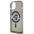 Karl Lagerfeld IML Glitter Karl and Choupette Sketch iPhone 15 MagSafe kompatibilis hátlap tok, fekete