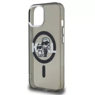   Karl Lagerfeld IML Glitter Karl and Choupette Sketch iPhone 15 MagSafe kompatibilis hátlap tok, fekete