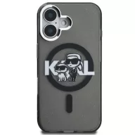   Karl Lagerfeld IML Glitter Karl and Choupette Sketch iPhone 16 MagSafe kompatibilis hátlap tok, fekete