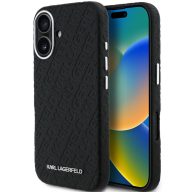   Karl Lagerfeld Grained PU Repeated Logo iPhone 16 MagSafe kompatibilis hátlap tok, fekete