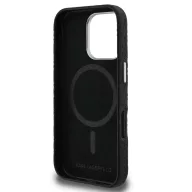   Karl Lagerfeld Grained PU Repeated Logo iPhone 16 Pro MagSafe kompatibilis hátlap tok, fekete