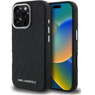   Karl Lagerfeld Grained PU Repeated Logo iPhone 16 Pro Max MagSafe kompatibilis hátlap tok, fekete