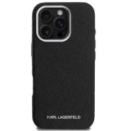   Karl Lagerfeld Grained PU Repeated Logo iPhone 16 Pro Max MagSafe kompatibilis hátlap tok, fekete