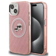   Karl Lagerfeld IML K&CH Heads Repeated Logo iPhone 15 MagSafe kompatibilis hátlap tok, rózsaszín