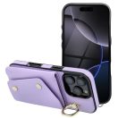Wonder iPhone 12/12 Pro kártyatartós tok gyűrűs kitámasztóval, csuklóra / vállra akasztható pánttal, lila