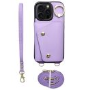 Wonder iPhone 17e / iPhone 16e kártyatartós tok gyűrűs kitámasztóval, csuklóra / vállra akasztható pánttal, lila