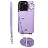   Wonder iPhone 17e / iPhone 16e kártyatartós tok gyűrűs kitámasztóval, csuklóra / vállra akasztható pánttal, lila