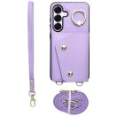 Wonder Samsung Galaxy S25 Edge kártyatartós tok gyűrűs kitámasztóval, csuklóra / vállra akasztható pánttal, lila