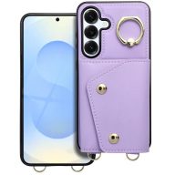   Wonder Samsung Galaxy S25 kártyatartós tok gyűrűs kitámasztóval, csuklóra / vállra akasztható pánttal, lila