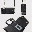 Wonder iPhone 16 Pro Max kártyatartós tok gyűrűs kitámasztóval, csuklóra / vállra akasztható pánttal, fekete