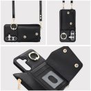 Wonder Samsung Galaxy A55 5G kártyatartós tok gyűrűs kitámasztóval, csuklóra / vállra akasztható pánttal, fekete