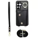 Wonder Samsung Galaxy A16 5G kártyatartós tok gyűrűs kitámasztóval, csuklóra / vállra akasztható pánttal, fekete