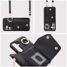 Wonder Samsung Galaxy A16 5G kártyatartós tok gyűrűs kitámasztóval, csuklóra / vállra akasztható pánttal, fekete