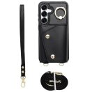 Wonder Samsung Galaxy A15 5G kártyatartós tok gyűrűs kitámasztóval, csuklóra / vállra akasztható pánttal, fekete