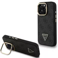   Guess PU 4G Strass Triangle Logo Apple iPhone 15 Pro Max MagSafe tok kitámasztható kamera peremmel, fekete-arany