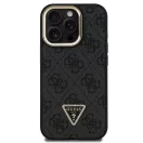 Guess PU 4G Strass Triangle Logo Apple iPhone 15 Pro Max MagSafe tok kitámasztható kamera peremmel, fekete-arany