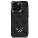 Guess PU 4G Strass Triangle Logo Apple iPhone 16 Pro MagSafe tok kitámasztható kamera peremmel, fekete-arany