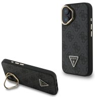   Guess PU 4G Strass Triangle Logo Apple iPhone 16 MagSafe tok kitámasztható kamera peremmel, fekete-arany