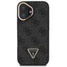 Guess PU 4G Strass Triangle Logo Apple iPhone 16 MagSafe tok kitámasztható kamera peremmel, fekete-arany