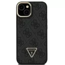 Guess PU 4G Strass Triangle Logo Apple iPhone 14 MagSafe tok kitámasztható kamera peremmel, fekete-arany