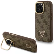   Guess PU 4G Strass Triangle Logo Apple iPhone 16 Pro MagSafe tok kitámasztható kamera peremmel, barna-arany