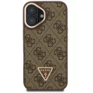 Guess PU 4G Strass Triangle Logo Apple iPhone 16 MagSafe tok kitámasztható kamera peremmel, barna-arany