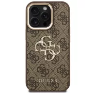   Guess PU 4G Metal Logo Apple iPhone 16 Pro hátlap tok kitámasztható kamera peremmel, barna-arany