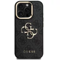   Guess PU 4G Metal Logo Apple iPhone 15 Pro hátlap tok kitámasztható kamera peremmel, fekete-arany