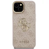   Guess PU 4G Metal Logo Apple iPhone 15 hátlap tok kitámasztható kamera peremmel, rózsaszín-arany