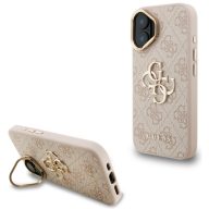   Guess PU 4G Metal Logo Apple iPhone 16 hátlap tok kitámasztható kamera peremmel, rózsaszín-arany