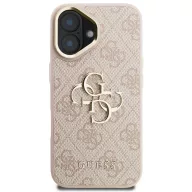   Guess PU 4G Metal Logo Apple iPhone 16 hátlap tok kitámasztható kamera peremmel, rózsaszín-arany