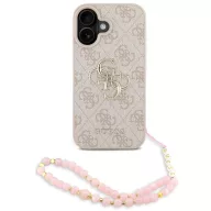   Guess PU 4G Metal Logo Strap Apple iPhone 16 hátlap tok korall színű karpánttal, rózsaszín-arany