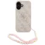 Guess PU 4G Metal Logo Strap Apple iPhone 16 hátlap tok korall színű karpánttal, rózsaszín-arany