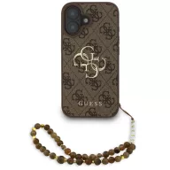   Guess PU 4G Metal Logo Strap Apple iPhone 16 hátlap tok barna színű karpánttal, barna-arany