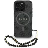   Guess PU Leather 4G Colored Ring Strap Apple iPhone 16 Pro Max MagSafe tok fekete színű karpánttal, fekete
