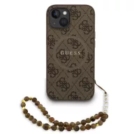   Guess PU Leather 4G Colored Ring Strap Apple iPhone 15 MagSafe tok barna színű karpánttal, barna-arany