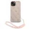 Guess PU Leather 4G Colored Ring Strap Apple iPhone 14 MagSafe tok korall színű karpánttal, rózsaszín-arany