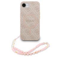   Guess PU Leather 4G Colored Ring Strap Apple iPhone 17e / iPhone 16e MagSafe tok korall színű karpánttal, rózsaszín-arany