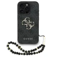   Guess PU 4G Metal Logo Strap Apple iPhone 15 Pro Max hátlap tok fekete színű karpánttal, fekete-arany