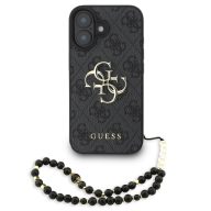   Guess PU 4G Metal Logo Strap Apple iPhone 16 hátlap tok fekete színű karpánttal, fekete-arany