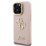   Guess PU Grained 4G Logo Stand Camera Frame iPhone 15 Pro hátlap tok kitámasztóval, rózsaszín