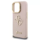 Guess PU Grained 4G Logo Stand Camera Frame iPhone 15 Pro hátlap tok kitámasztóval, rózsaszín