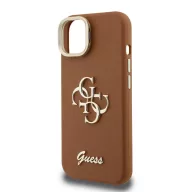   Guess PU Grained 4G Logo Stand Camera Frame iPhone 13 hátlap tok kitámasztóval, barna